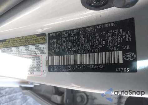 2005 Toyota Camry Le from USA, damaged, VIN 4T1BE30K65U019192